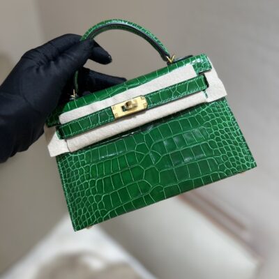 Mini Kelly Shinny Alligator Bamboo Green