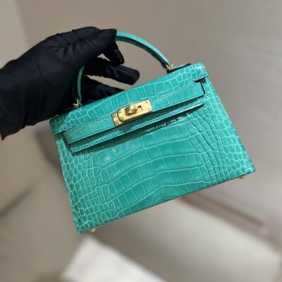 Mini Kelly Shinny Alligator Vert Jade