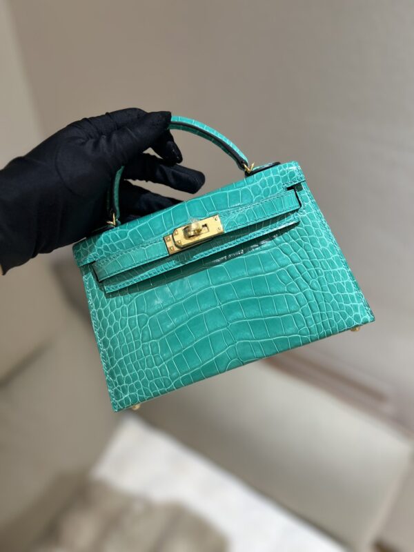 Mini Kelly Shinny Alligator Vert Jade