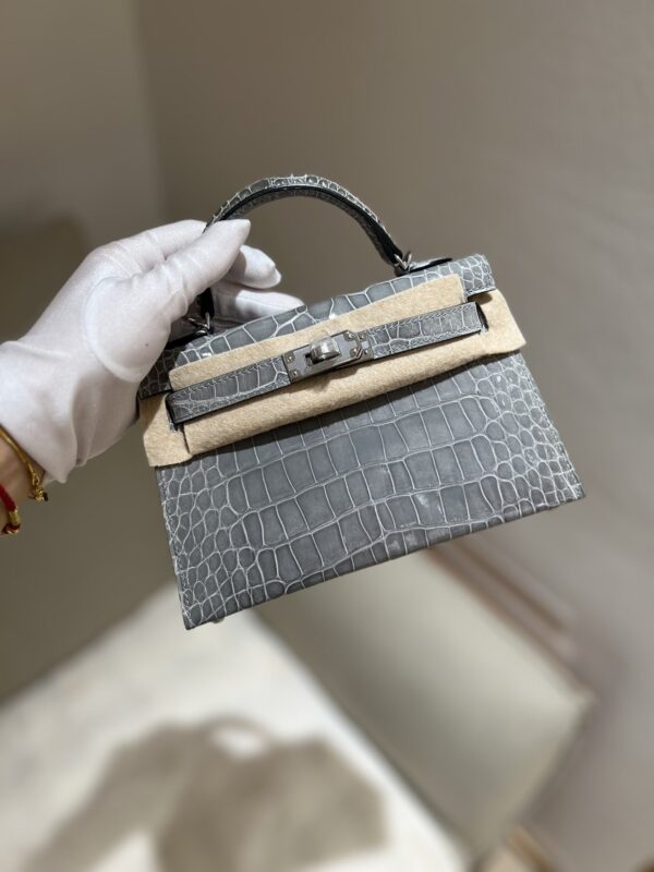 Mini Kelly in Bleu Glacier Shiny Alligator PHW