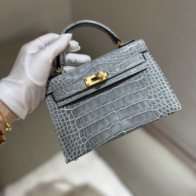 Mini Kelly in Blue Glacier Shiny Alligator GHW