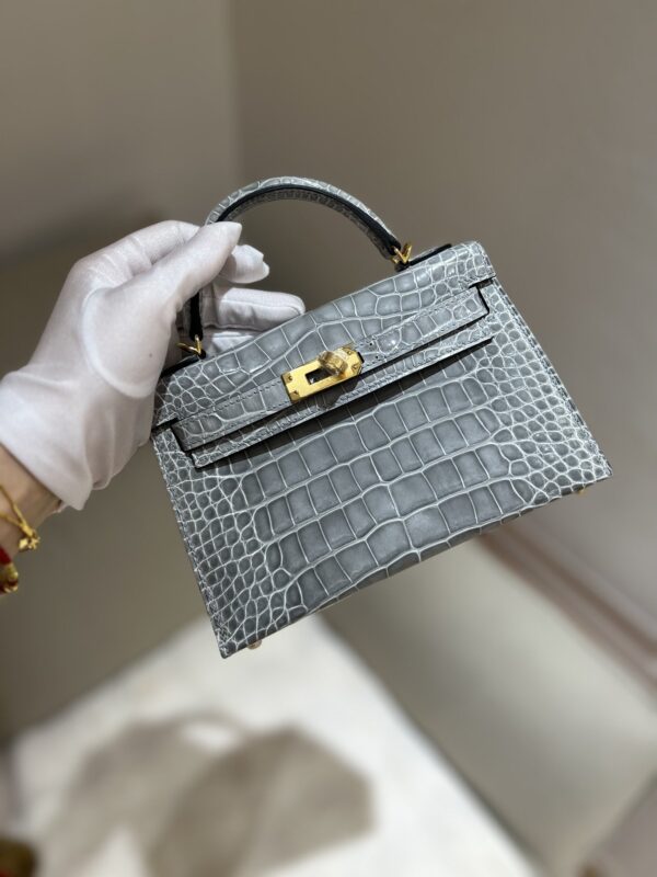 Mini Kelly in Blue Glacier Shiny Alligator GHW