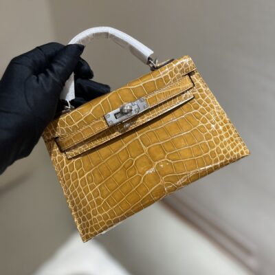 Mini Kelly in Ficelle Shiny Alligator