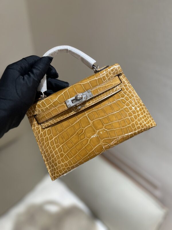 Mini Kelly in Ficelle Shiny Alligator