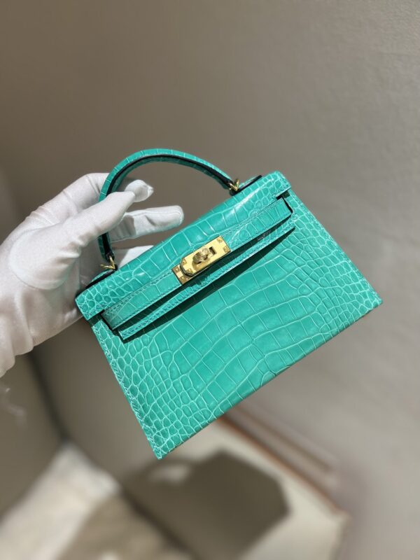 Mini Kelly Vert Jade Shiny Alligator