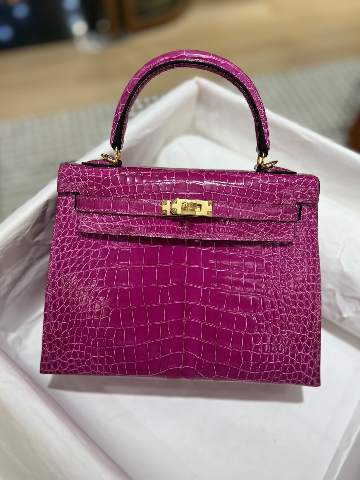 12259.jpg Kelly 25 in Rose Scheherazade Shiny Alligator - Image 1