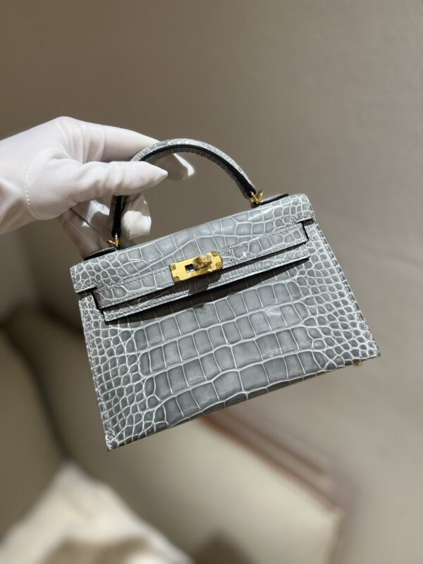 Mini Kelly in Blue Glacier Shiny Alligator