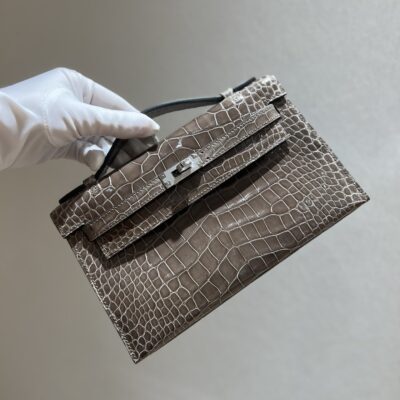 Kelly Pochette Shinny Alligator Etoupe