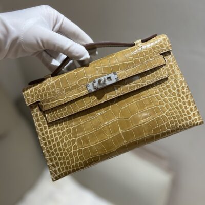 Kelly Pochette Shiny Alligator Ficelle