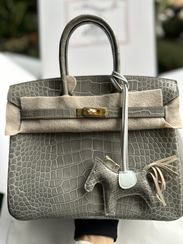 Birkin 25 Shiny Alligator Blue Glacier