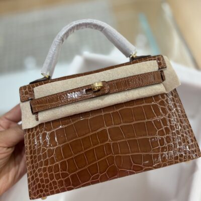 Mini Kelly Caramel Shiny Alligator