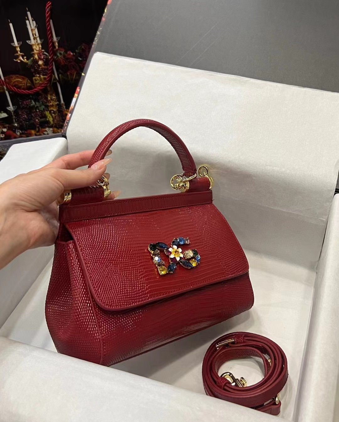 Dolce & Gabbana 25 Sicily Bag in Lizard Pattern Cowhide - Image 9