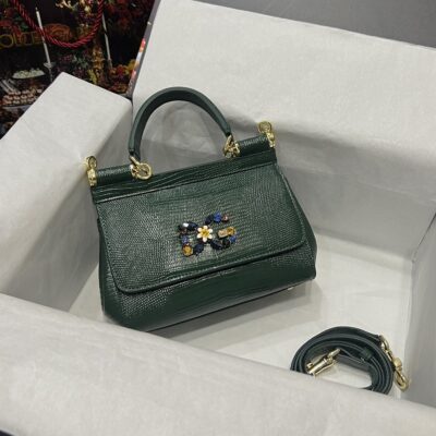 Dolce & Gabbana 25 DG Logo Sicily Bag in Lizard Pattern Cowhide