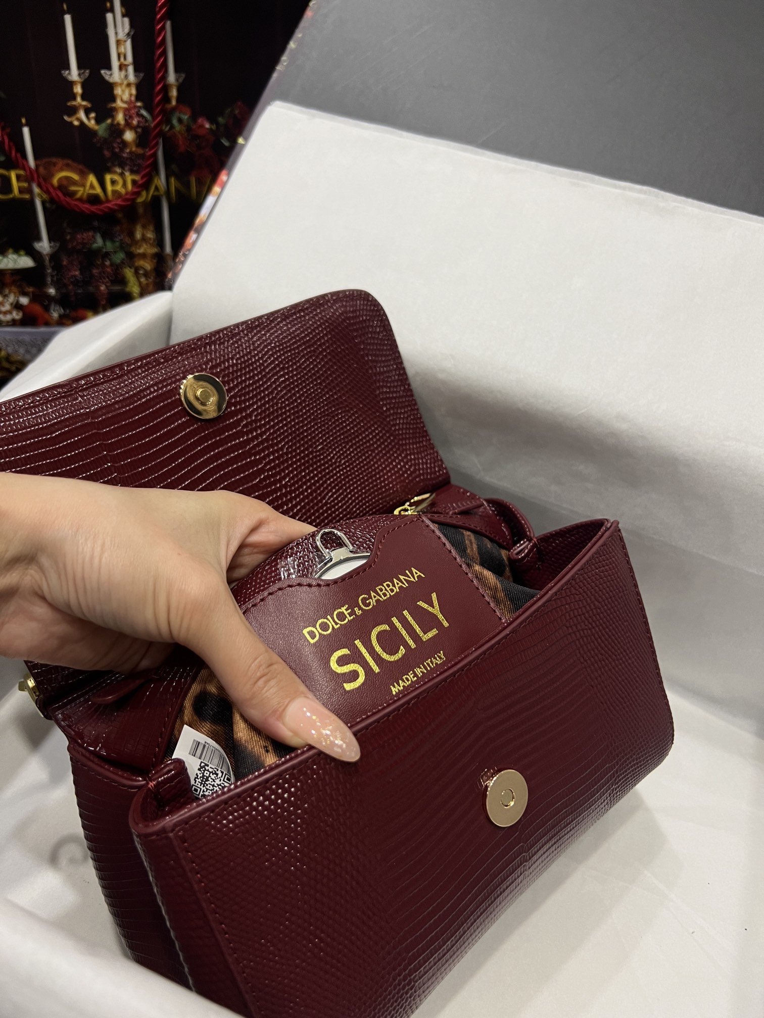 Dolce & Gabbana 25 DG Logo Sicily Bag in Lizard Pattern Cowhide - Image 5