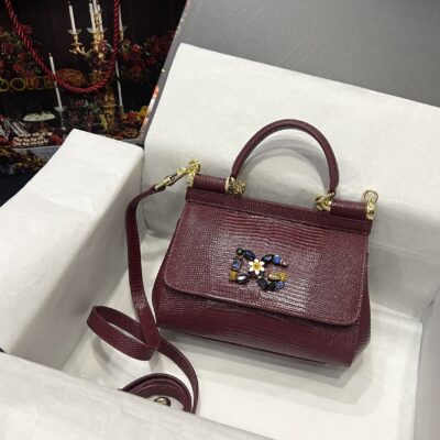 Dolce & Gabbana 25 DG Logo Sicily Bag in Lizard Pattern Cowhide