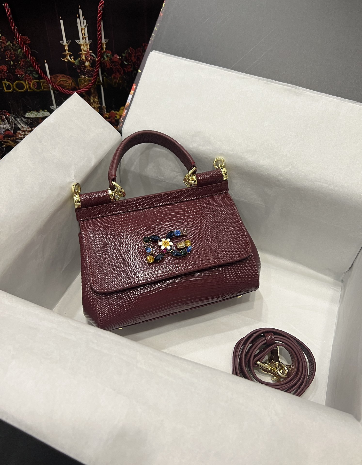 Dolce & Gabbana 25 DG Logo Sicily Bag in Lizard Pattern Cowhide - Image 6