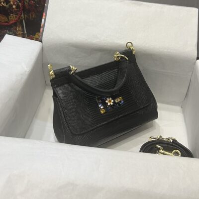 Dolce & Gabbana 25 DG Logo Sicily Bag in Lizard Pattern Cowhide