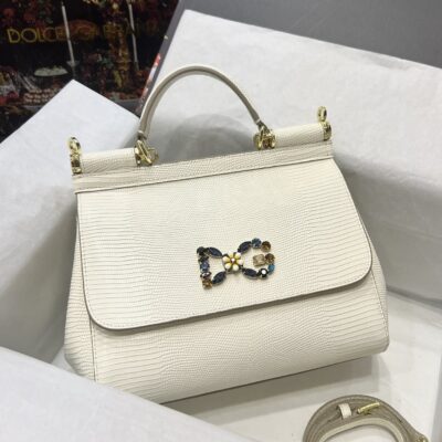 Dolce & Gabbana 25 DG Logo Sicily Bag in Lizard Pattern Cowhide