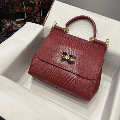 Dolce & Gabbana 25 DG Logo Sicily Bag in Lizard Pattern Cowhide