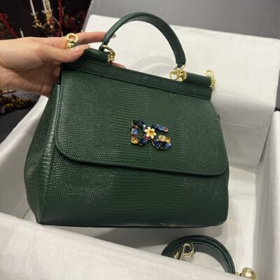 Dolce & Gabbana 25 DG Logo Sicily Bag in Lizard Pattern Cowhide