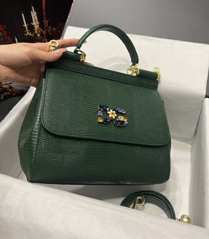 Dolce & Gabbana 25 DG Logo Sicily Bag in Lizard Pattern Cowhide