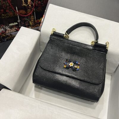Dolce & Gabbana 25 DG Logo Sicily Bag in Lizard Pattern Cowhide