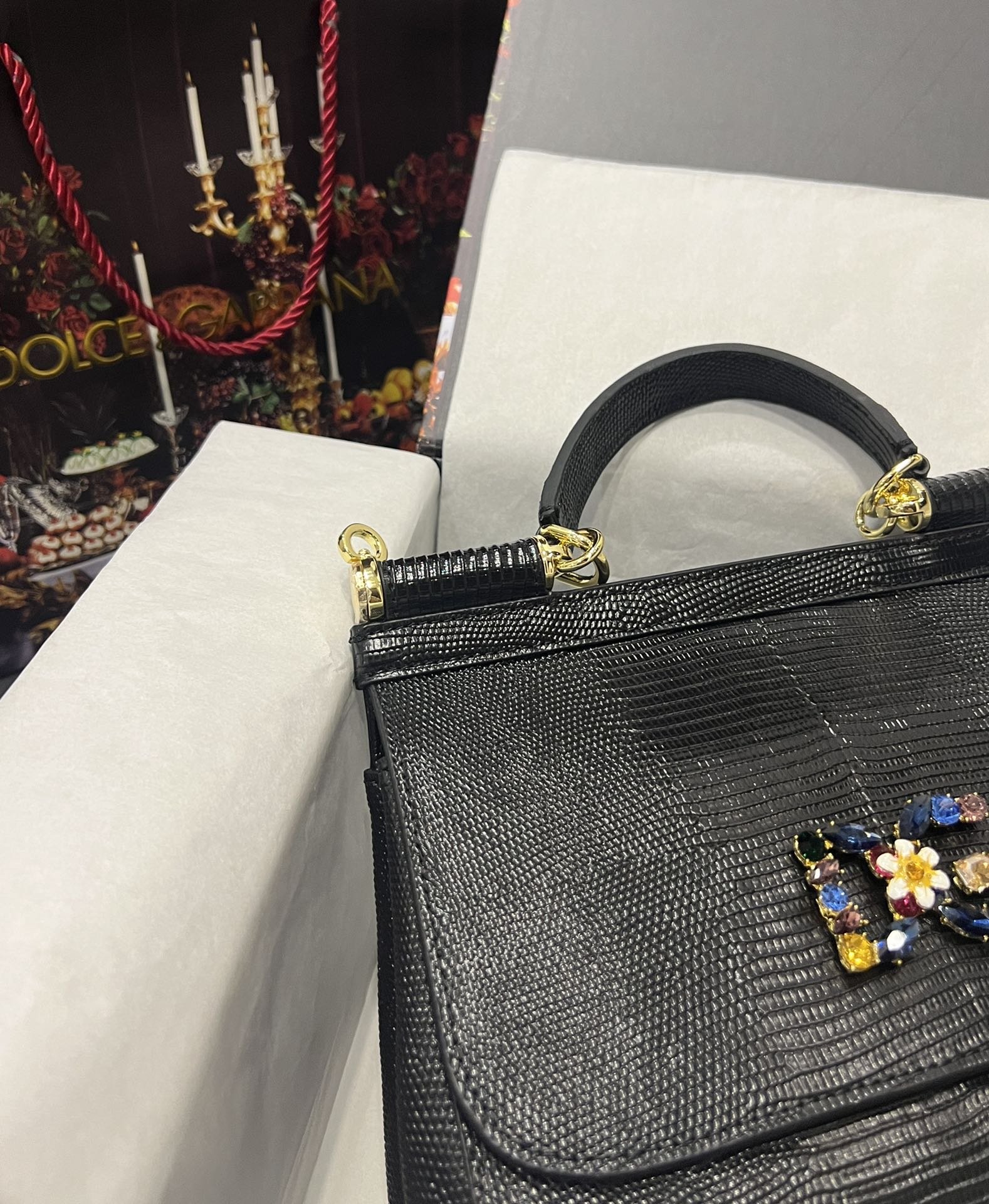 Dolce & Gabbana 25 DG Logo Sicily Bag in Lizard Pattern Cowhide - Image 4