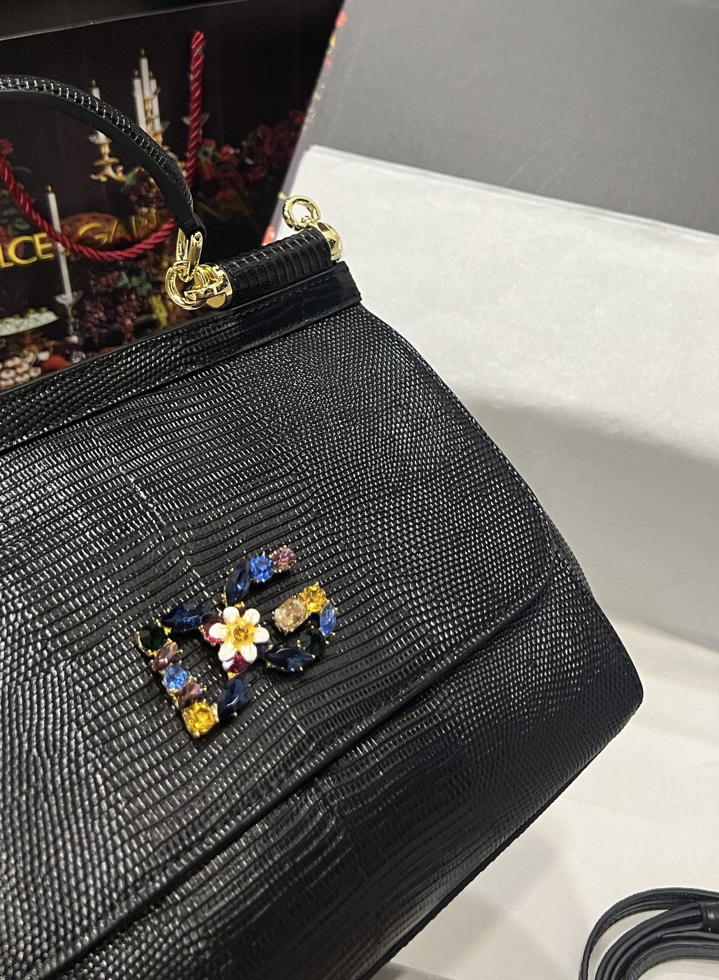 Dolce & Gabbana 25 DG Logo Sicily Bag in Lizard Pattern Cowhide - Image 7