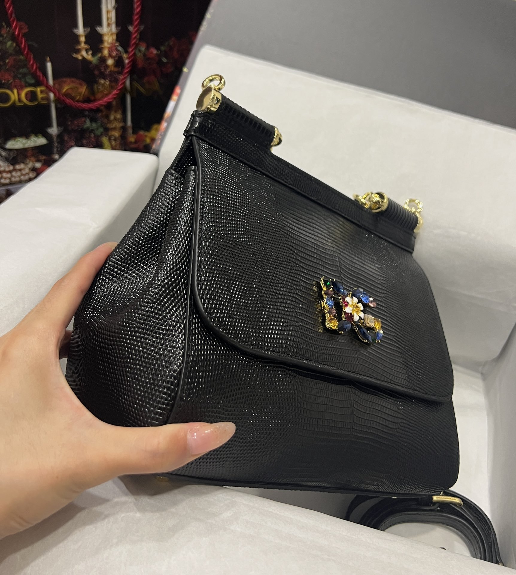 Dolce & Gabbana 25 DG Logo Sicily Bag in Lizard Pattern Cowhide - Image 6