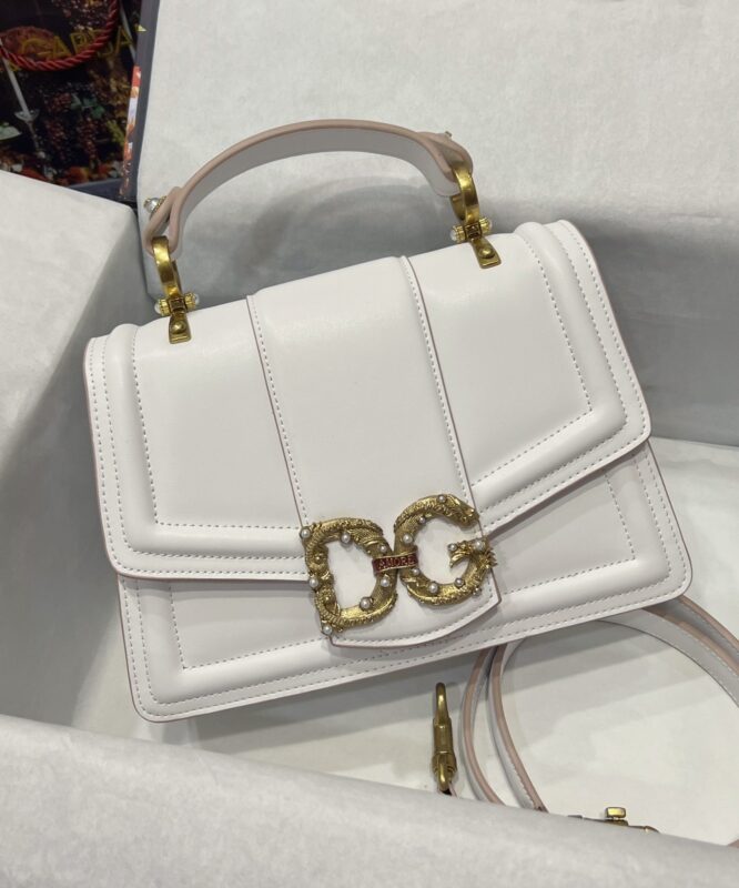 Dolce & Gabbana 27 DG Amore Bag in White Calfskin