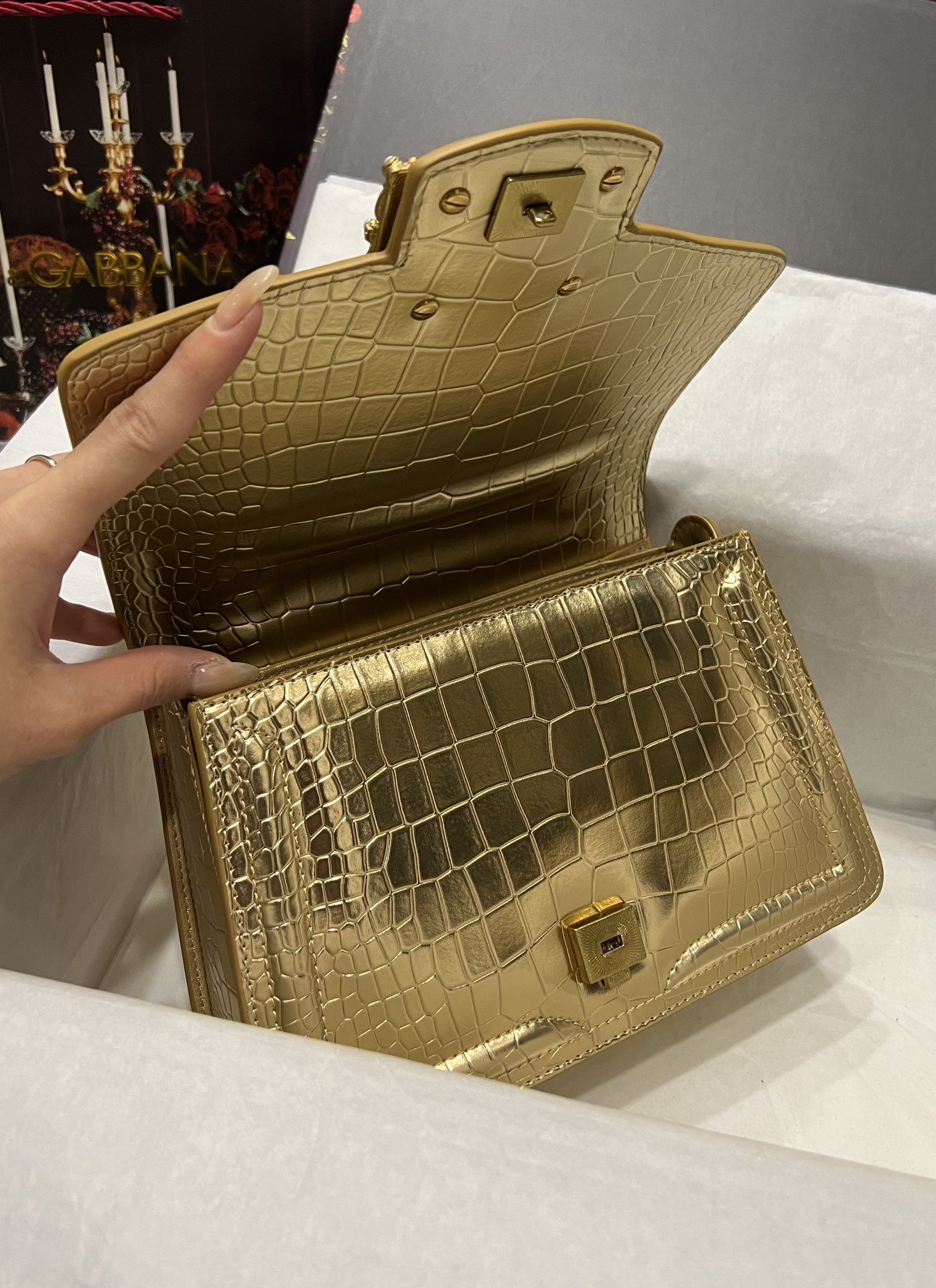 Dolce & Gabbana 27 Amore Bag in Crocodile Pattern - Image 6