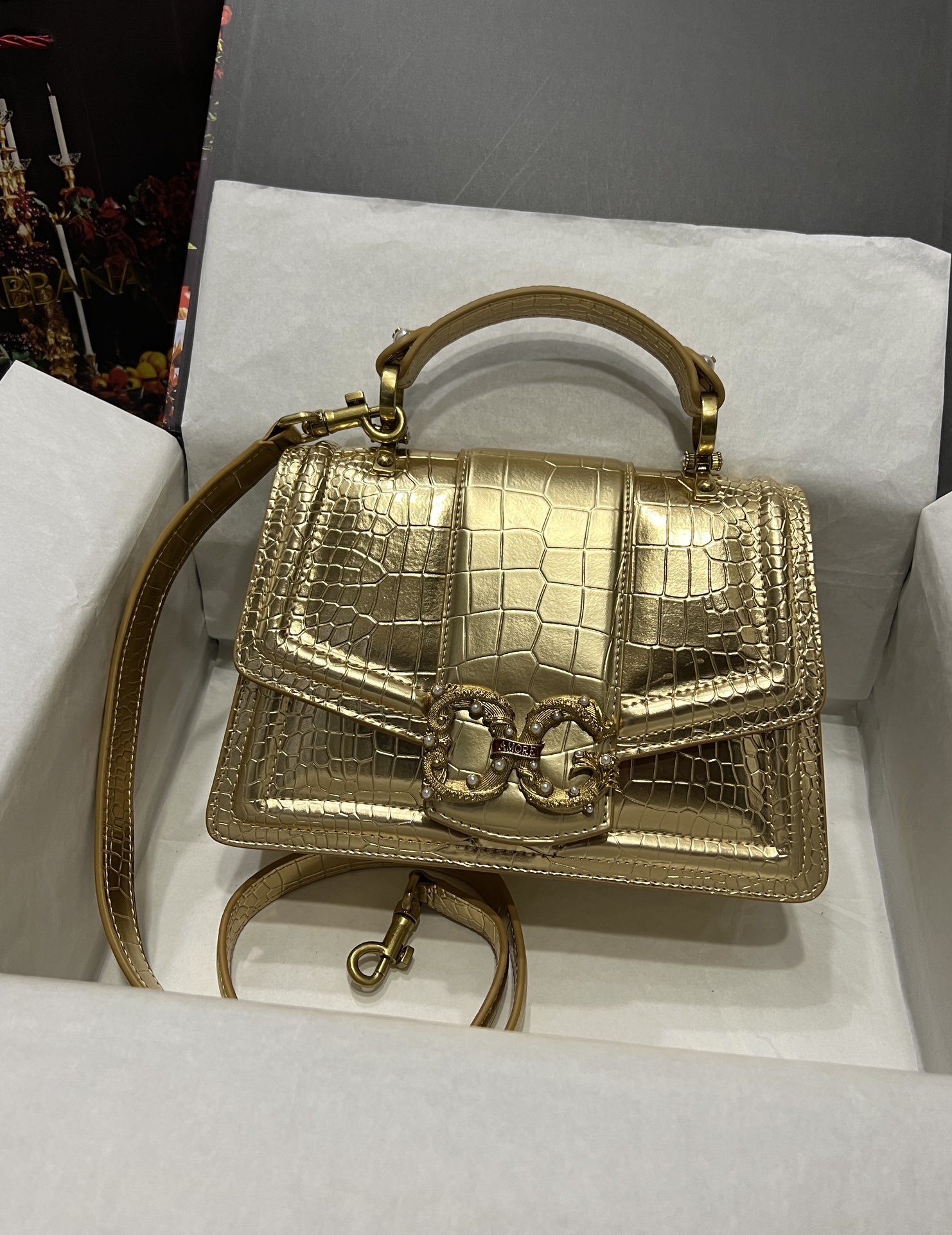 Dolce & Gabbana 27 Amore Bag in Crocodile Pattern - Image 8