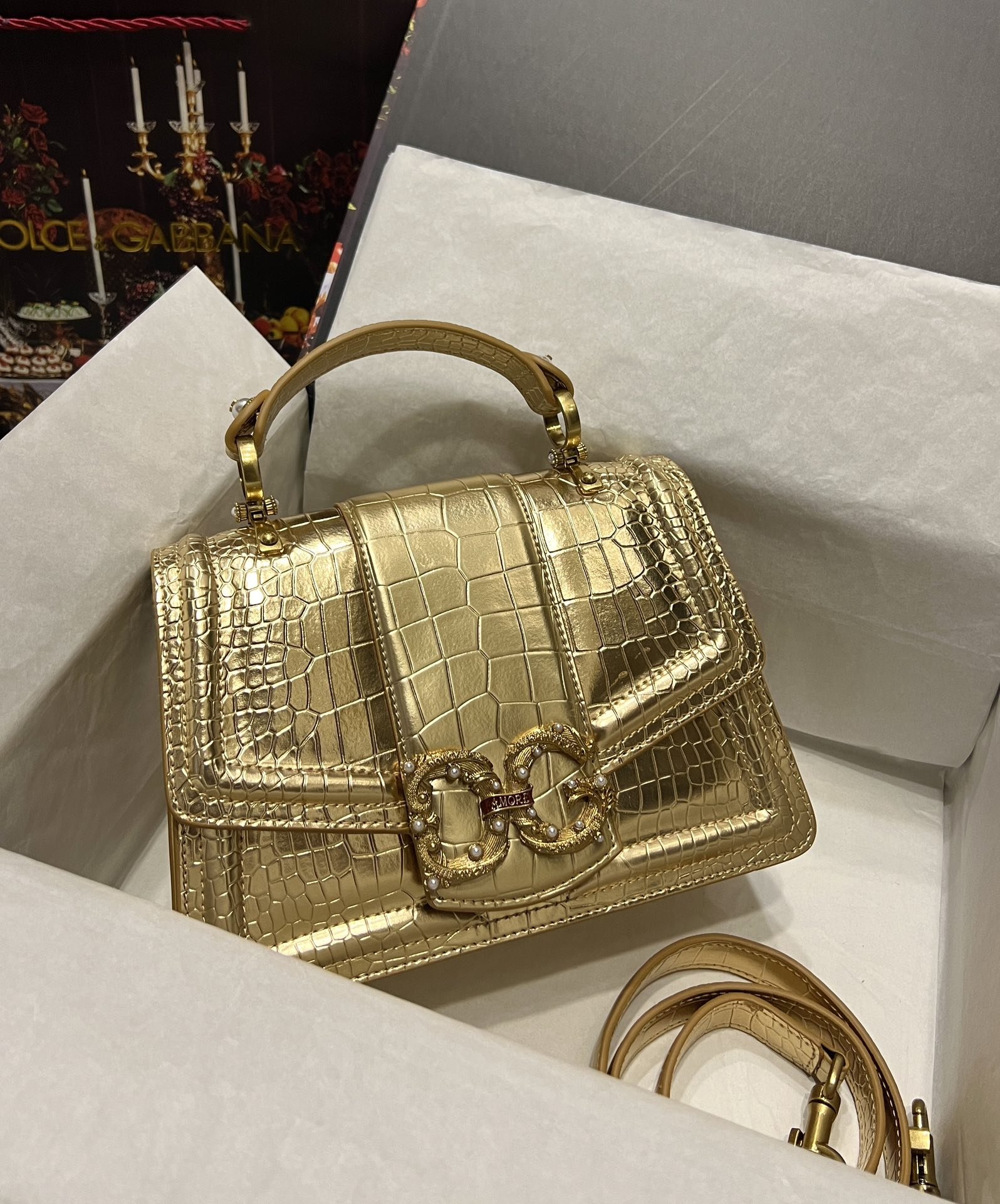 Dolce & Gabbana 27 Amore Bag in Crocodile Pattern