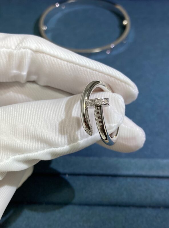 Wide Diamond Head and Tail Stud Ring, White Gold