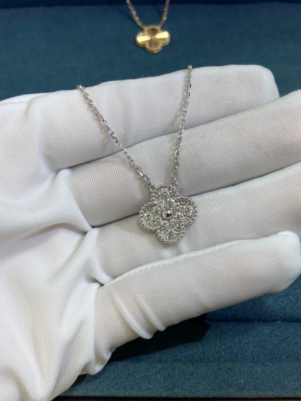 Van Cleef&Arpel Alhambra Medium Diamond Clover Necklace, White Gold