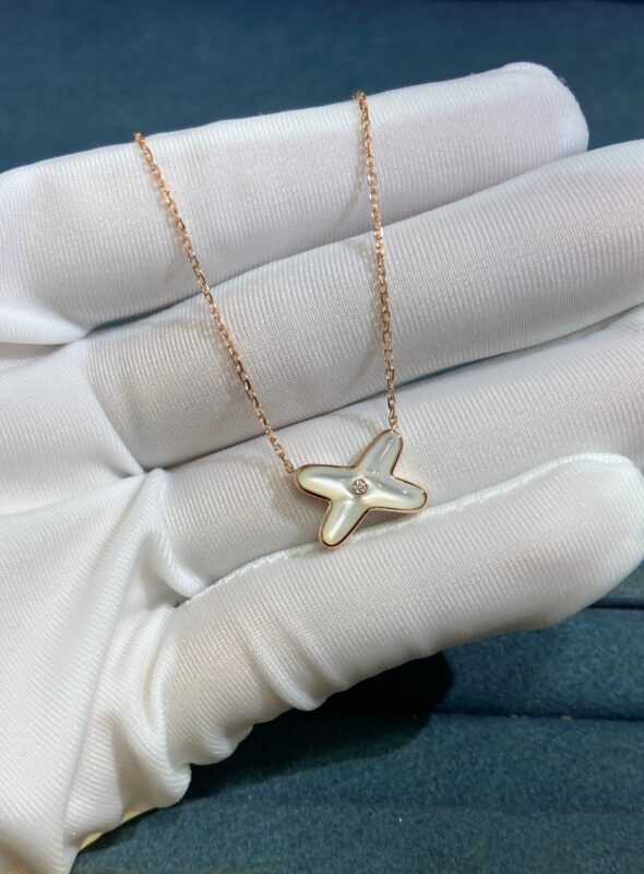 Chaumet Winter Spirit White Shell Cross Necklace, Rose Gold