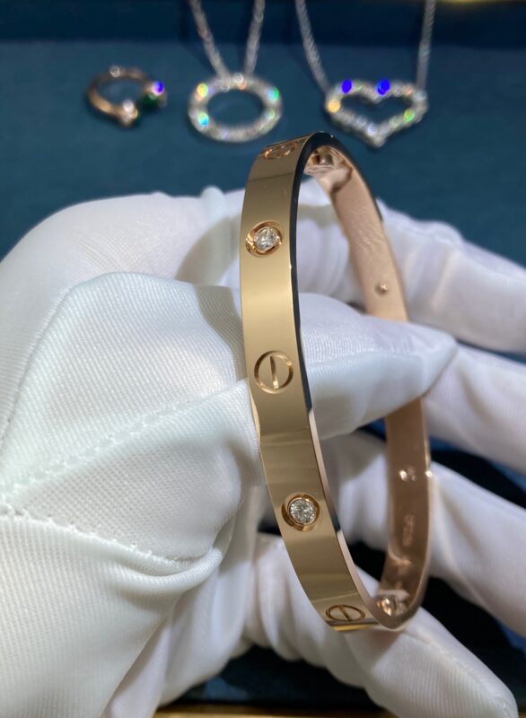 Cartier Love Wide Four Diamond Bracelet, Rose Gold