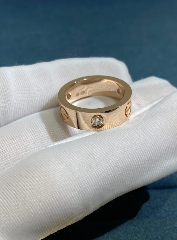 Cartier Love Wide Three Diamond Screw Ring, Rose Gold