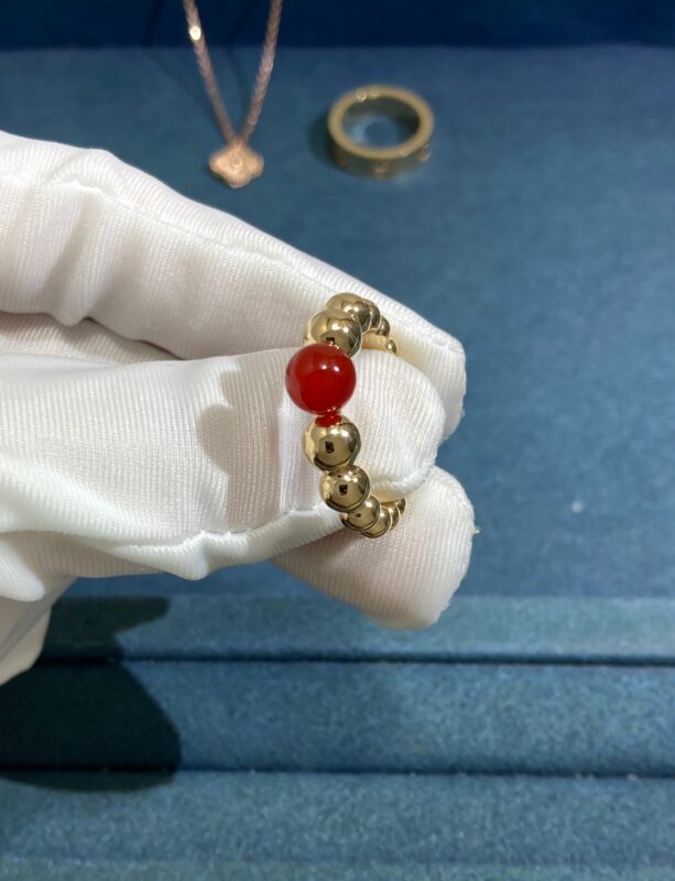 Carnelian Bead Ring, Yellow Gold