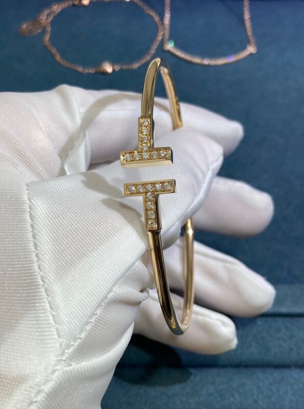 Tiffany T Strap Bracelet with Diamonds, Yellow Gold
