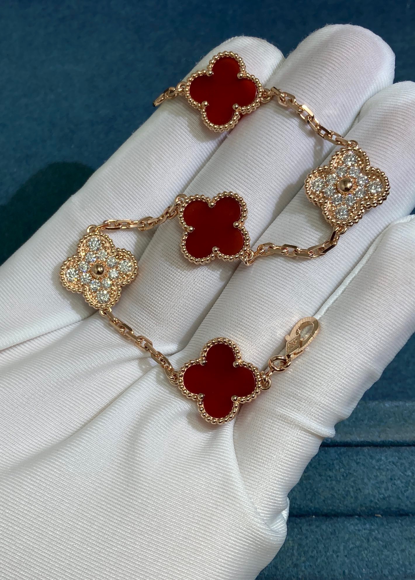 Cartier Carnelian Clover Bracelet with Diamonds and Carnelian