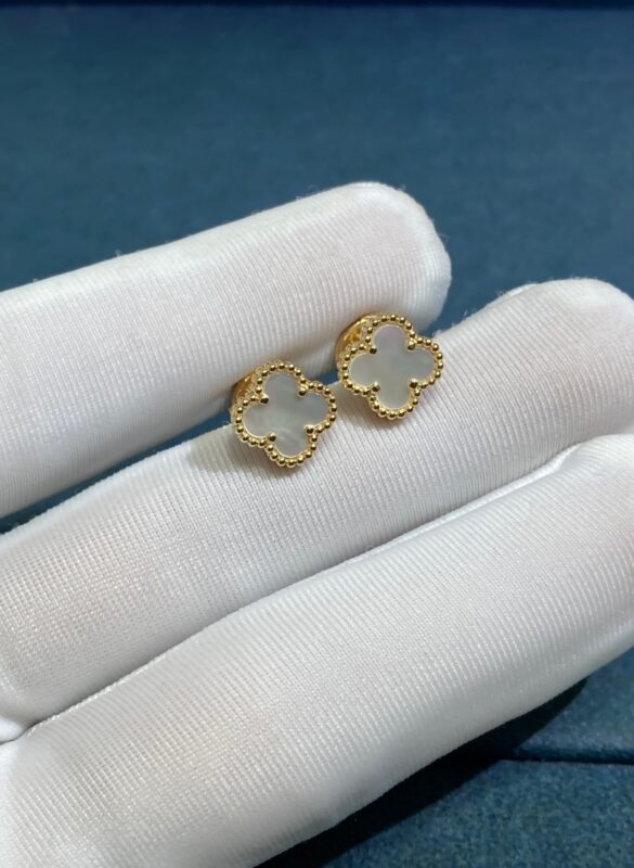 Cartier Small White Shell Clover Stud Earrings, Yellow Gold