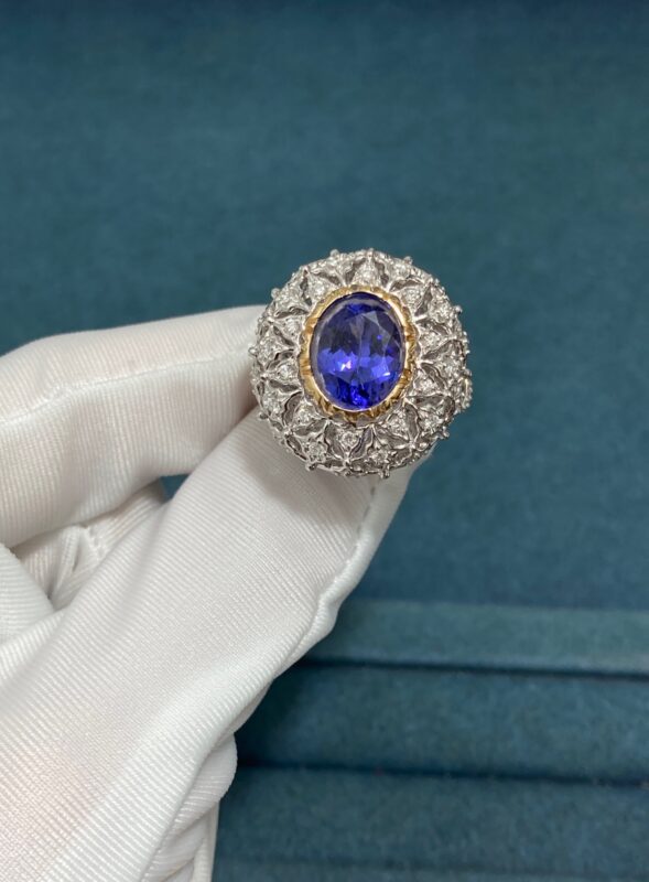 Cornflower Buccellati Ring, Platinum + Yellow Gold