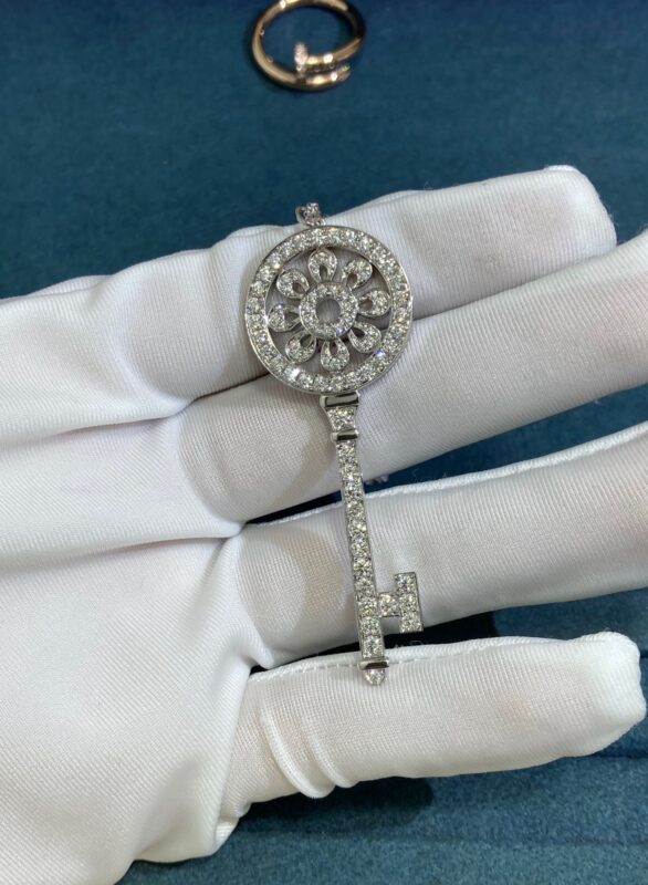 Tiffany Petal Sunflower Key Necklace, White Gold