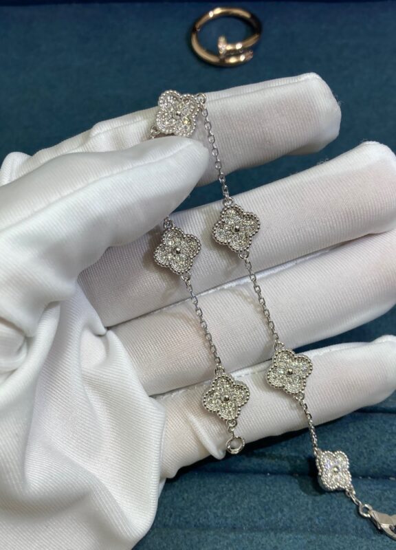 Van Cleef&Arpel Alhambra Six Clover Bracelet with Diamonds, White Gold
