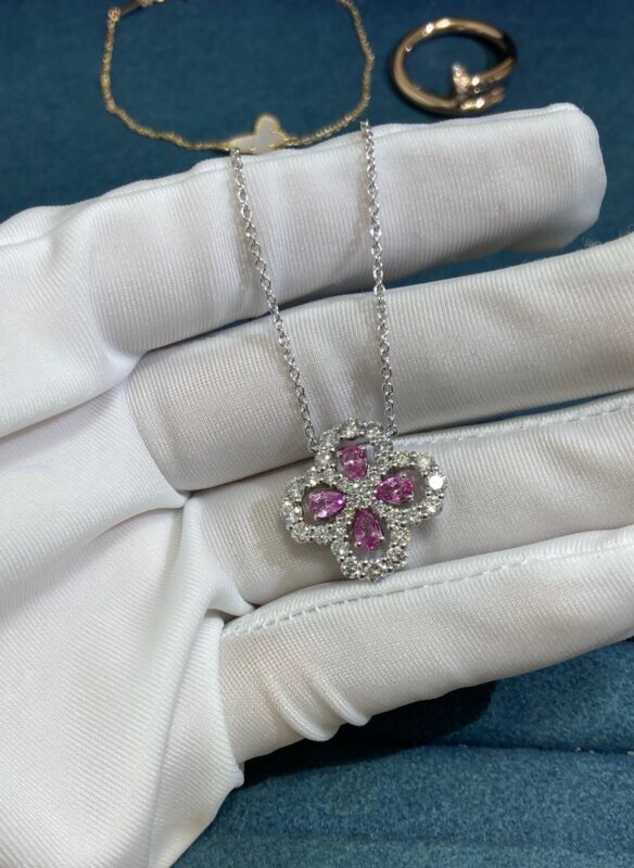 Pink Sapphire Drop Necklace, Platinum