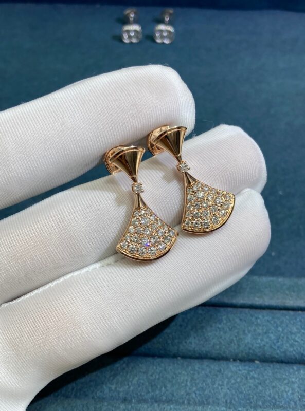 Bvlgari Double Fan Skirt Stud Earrings with Diamonds, Rose Gold