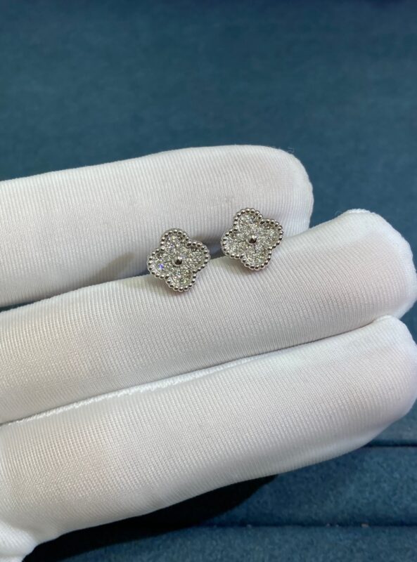 Van Cleef&Arpel Alhambra Small Clover Stud Earrings, White Gold