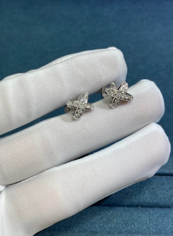 Crossover Stud Earrings, White Gold