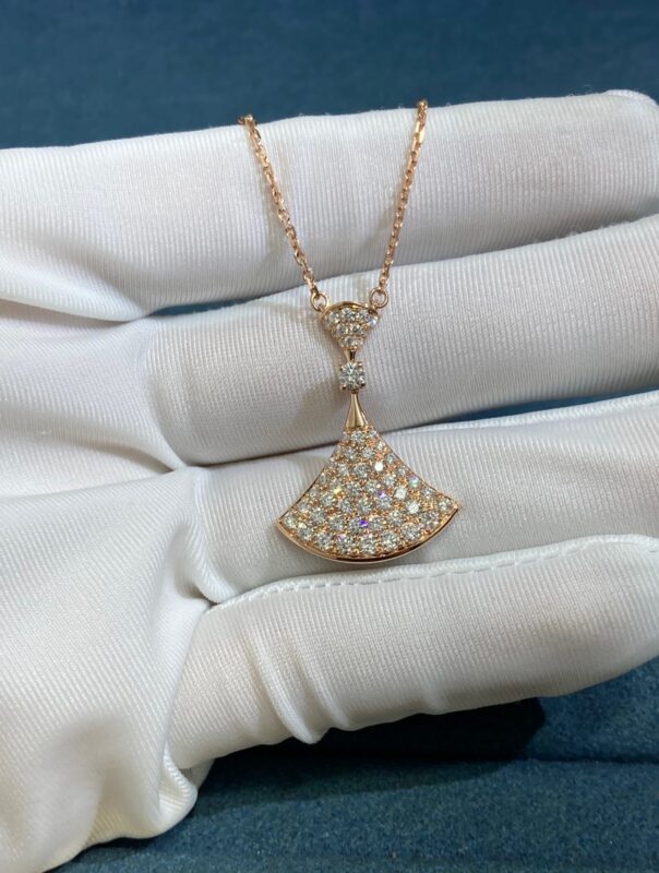 Bvlgary Double Fan Full Diamond Skirt Necklace, Rose Gold